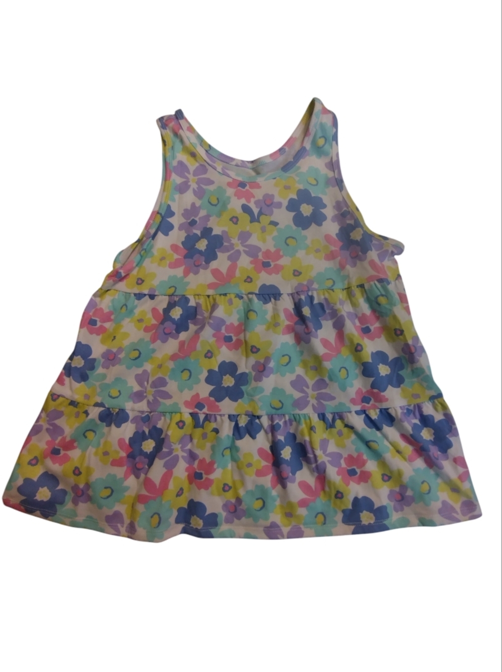 NWT 2/$10 Girls Floral Tiered Tank Shirt - Pastel Multi SZ10-12 Plus